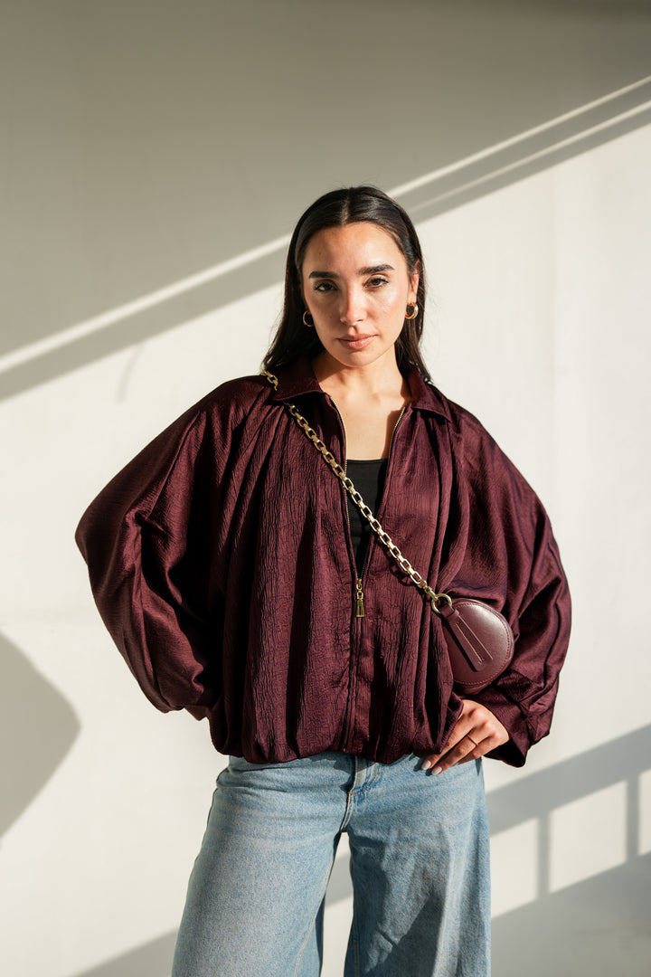 Silk Flow Jacket - Burgundy