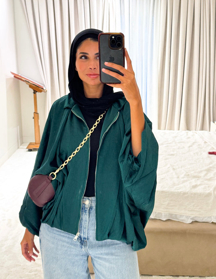 Silk Flow Jacket-  Emerald Green
