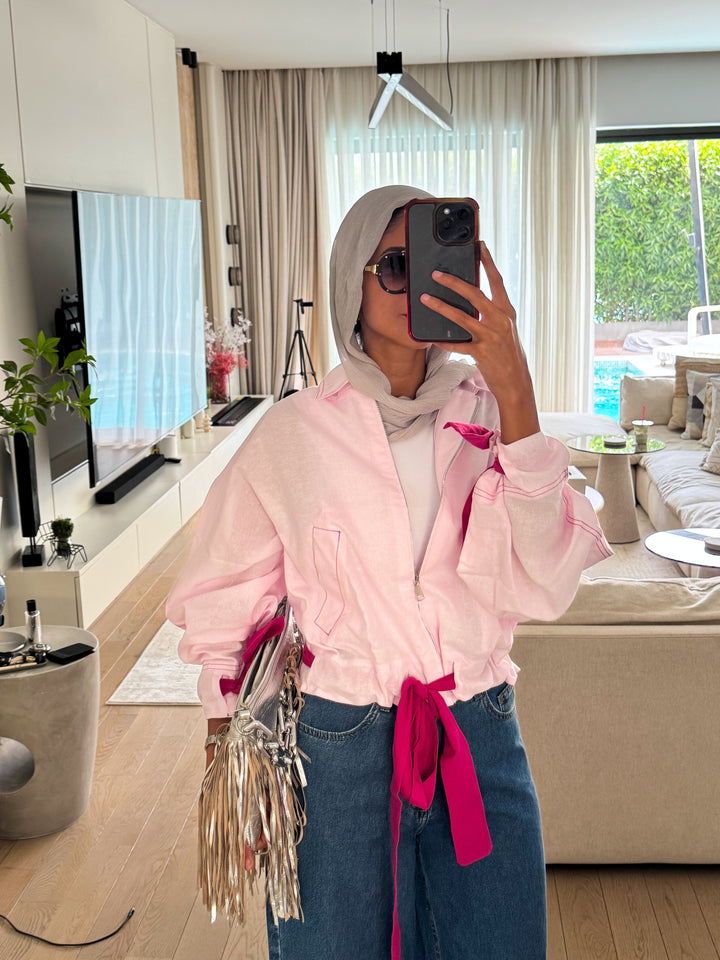 The Dual Tone Zipper Jacket - Pink