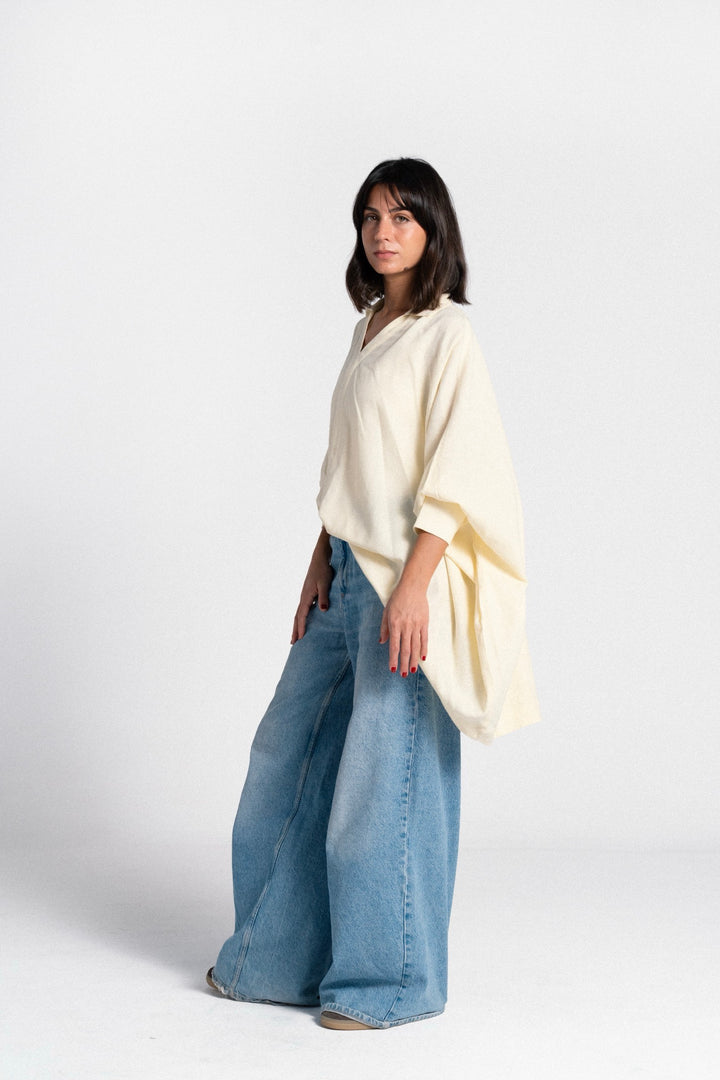 Linen V-Neck Top - Yellow