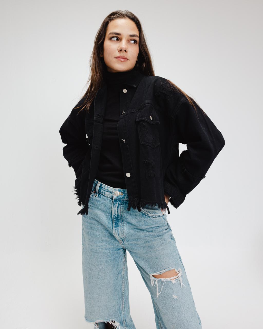 Cropped fringy denim