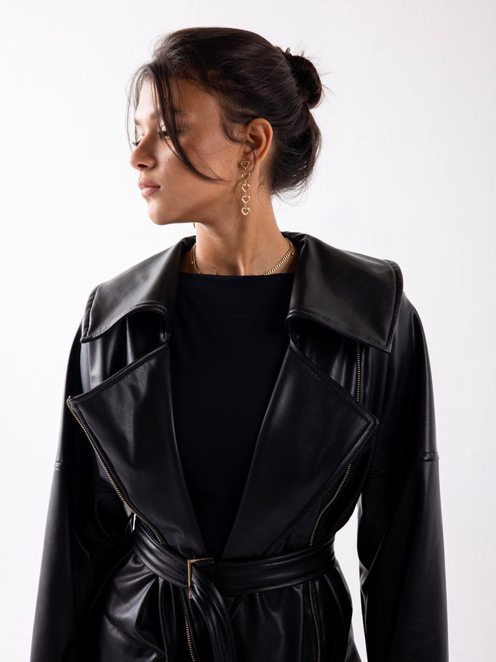 Understated leather coat