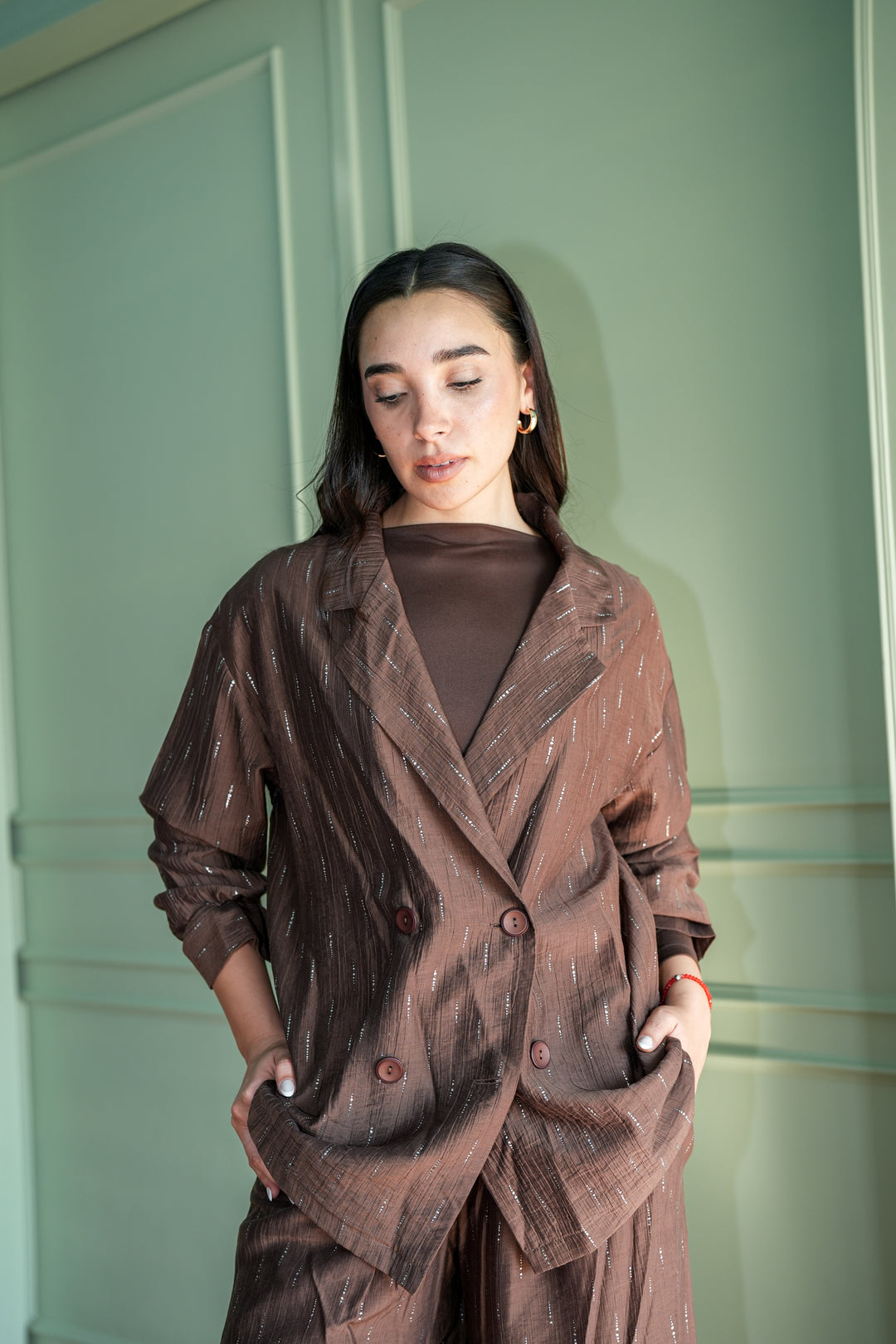 Starlight Shimmery Blazer- Brown