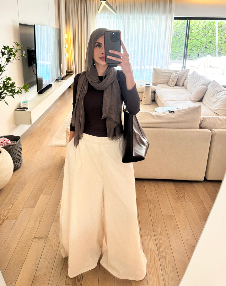 Wide Leg Linen Pants - Beige