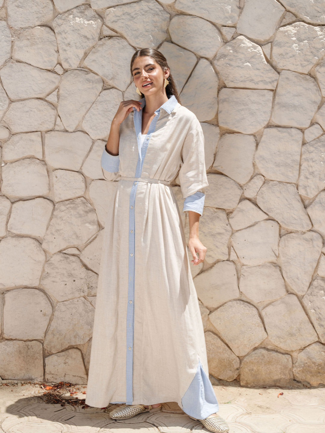 Belted Maxi Shirt Dress