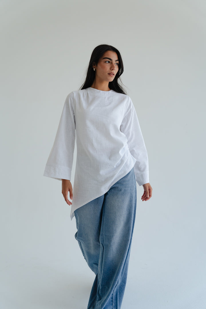 Side Drape Linen Top