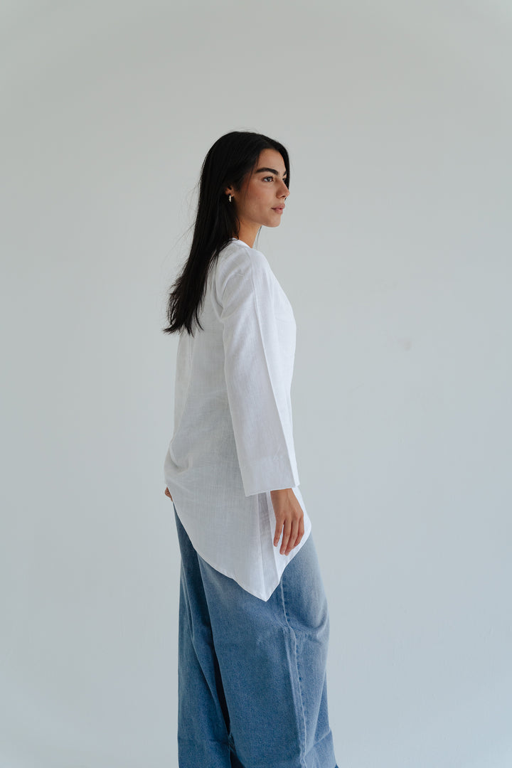Side Drape Linen Top