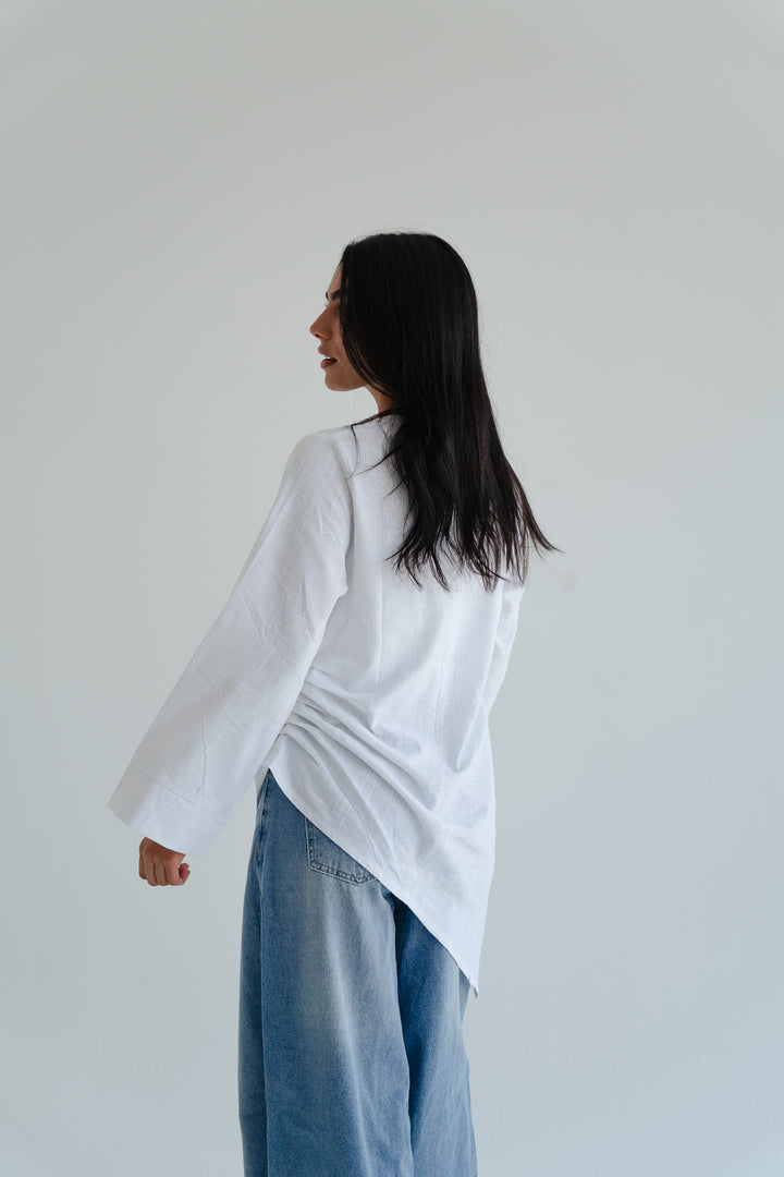 Side Drape Linen Top