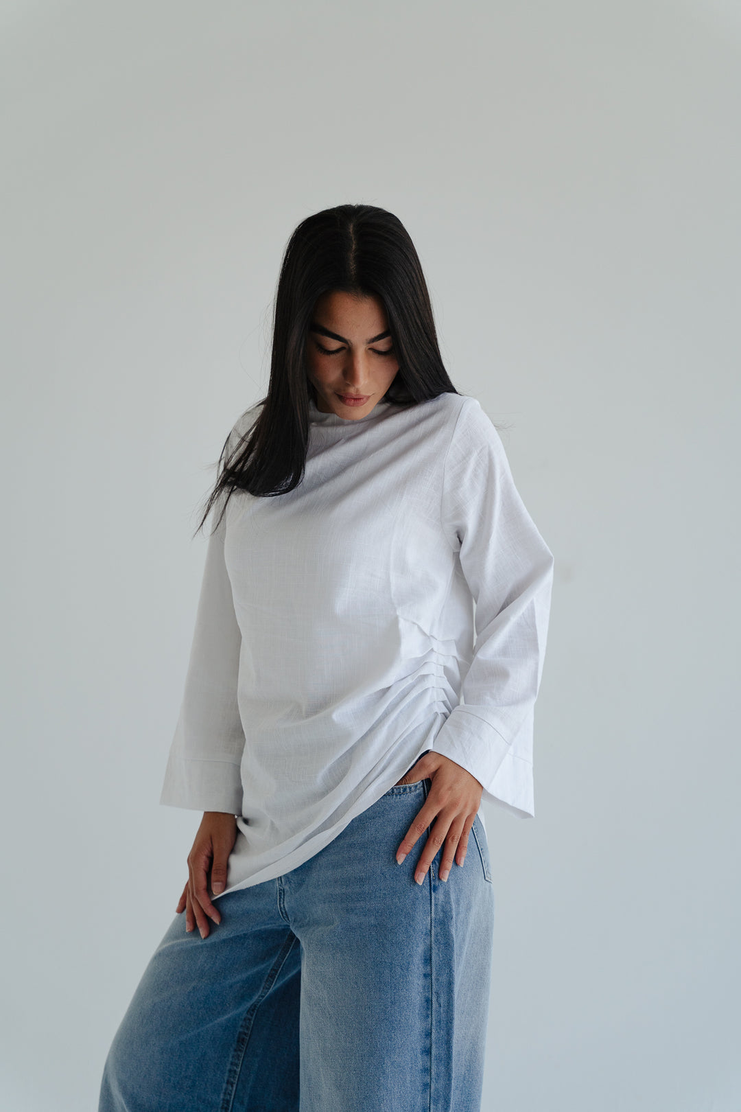 Side Drape Linen Top