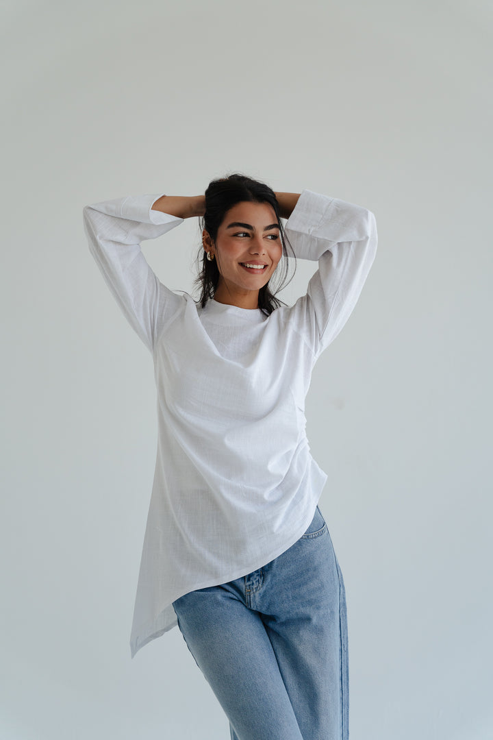 Side Drape Linen Top