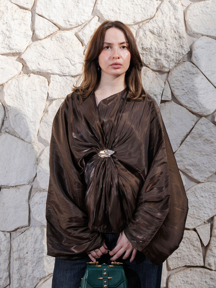 Sheer Knot Blouse - Brown