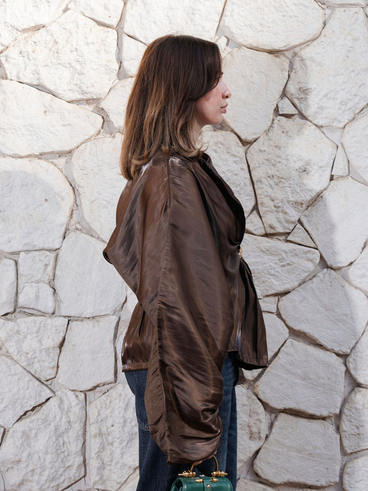 Sheer Knot Blouse - Brown