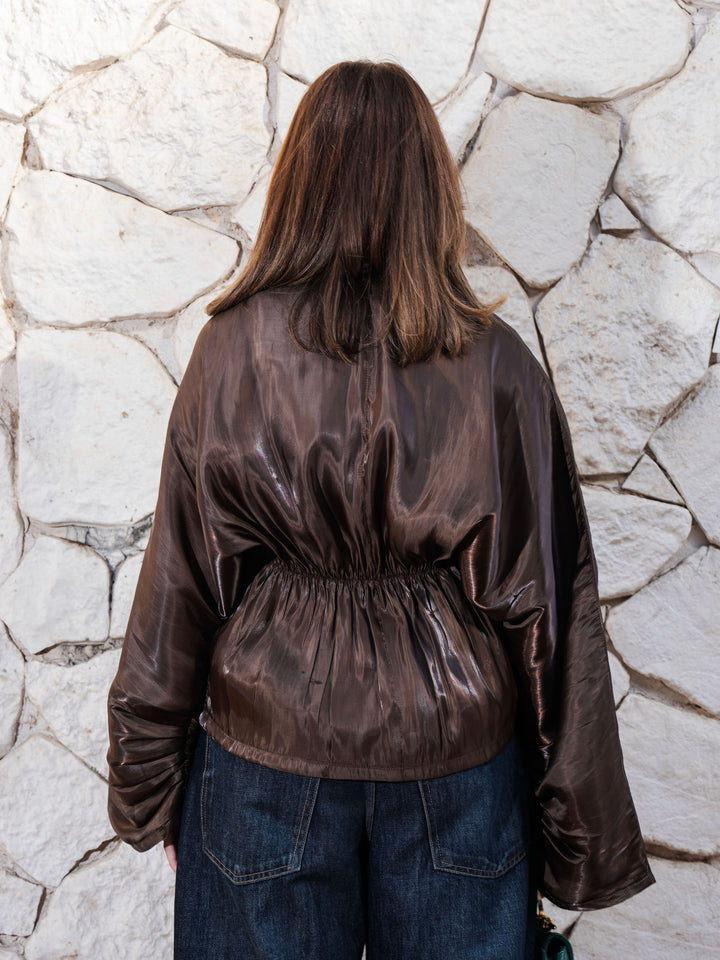 Sheer Knot Blouse - Brown
