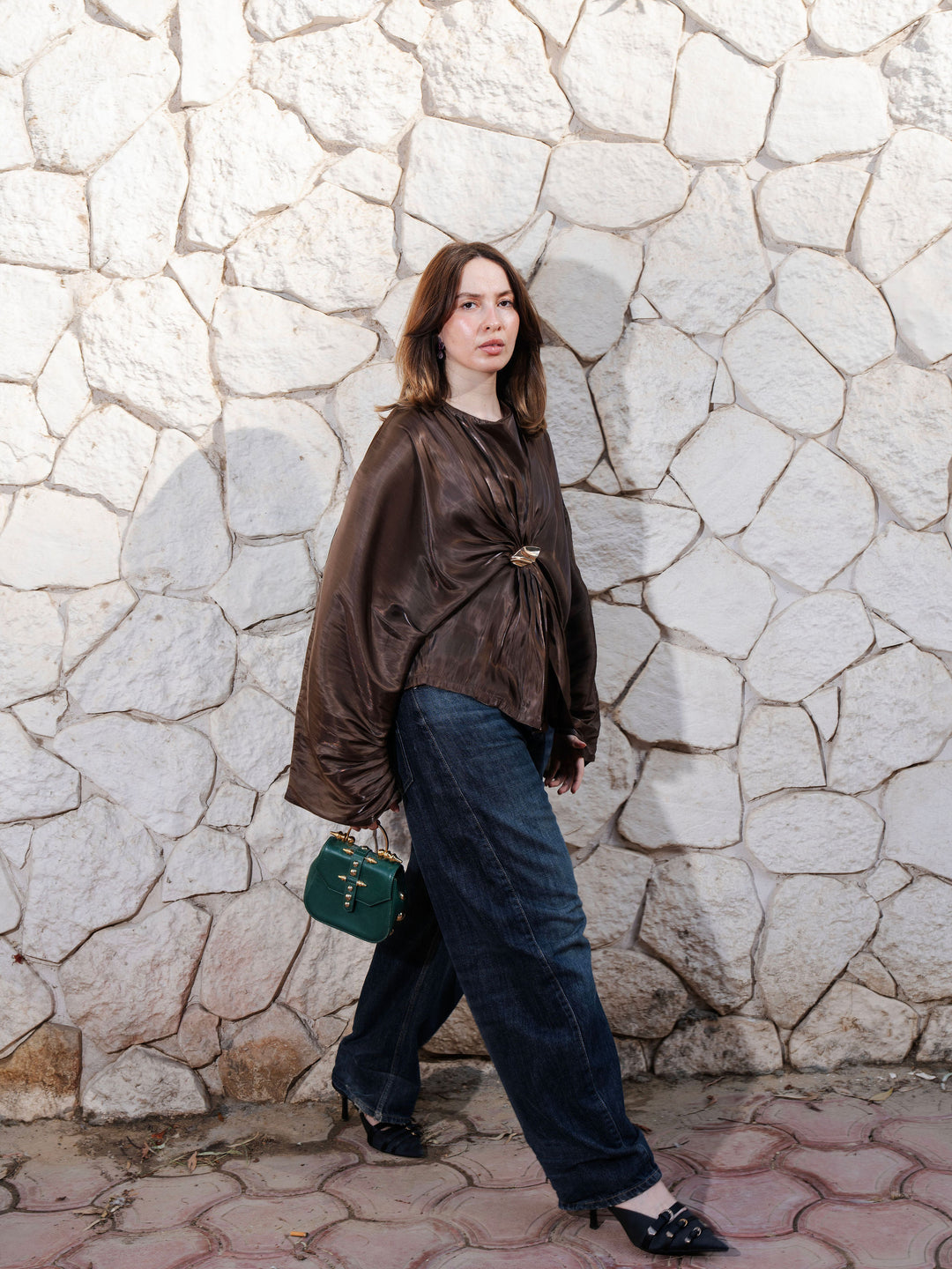 Sheer Knot Blouse - Brown