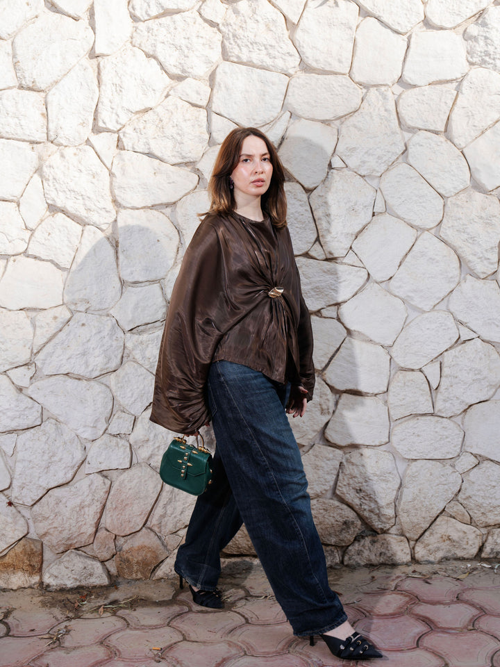 Sheer Knot Blouse - Brown