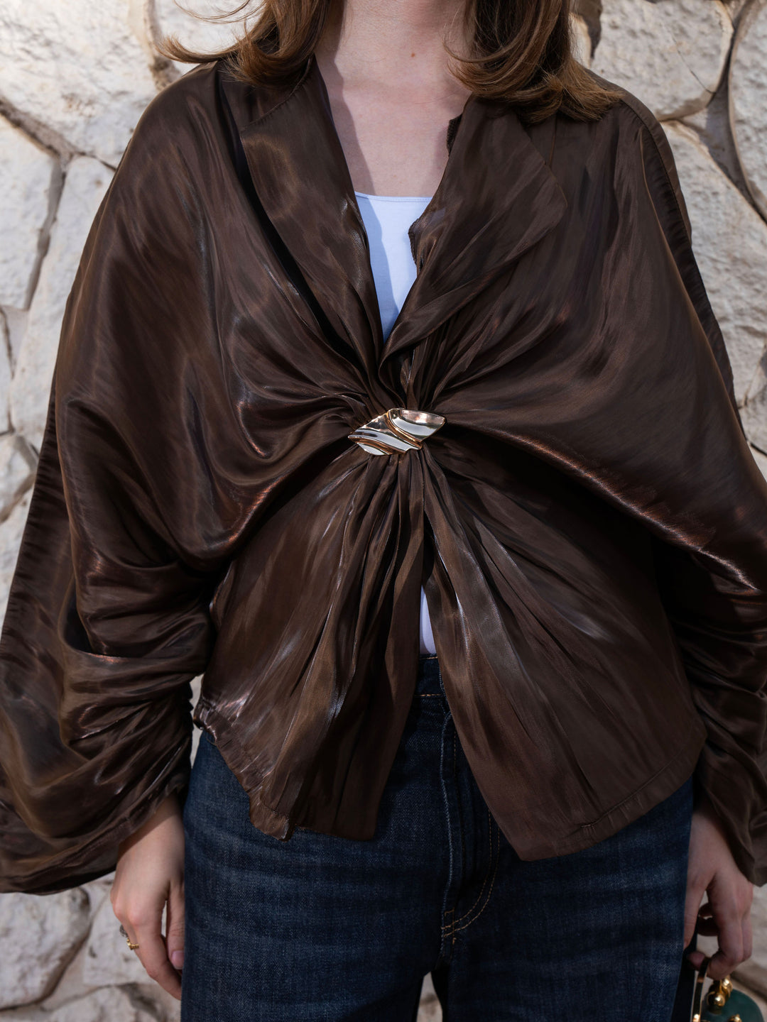 Sheer Knot Blouse - Brown