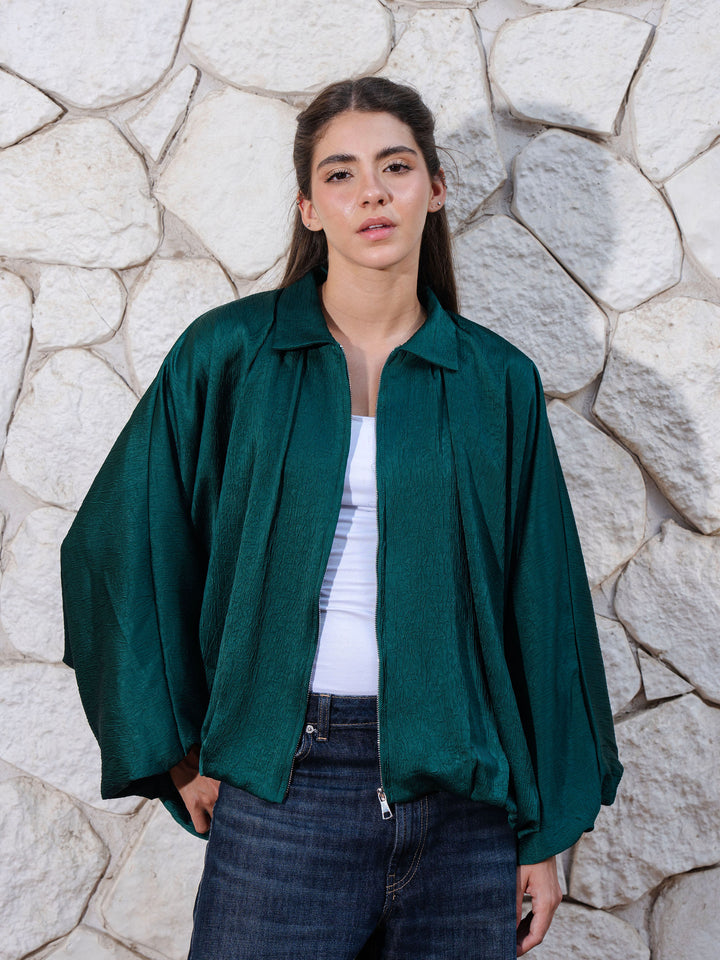 Silk Flow Jacket-  Emerald Green