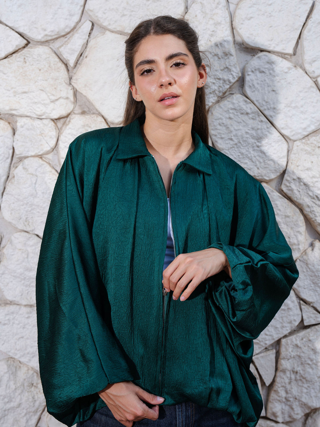 Silk Flow Jacket-  Emerald Green