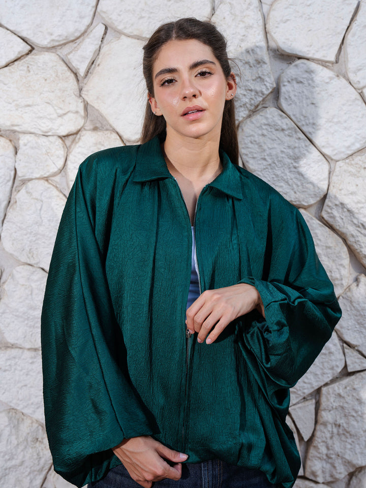 Silk Flow Jacket-  Emerald Green