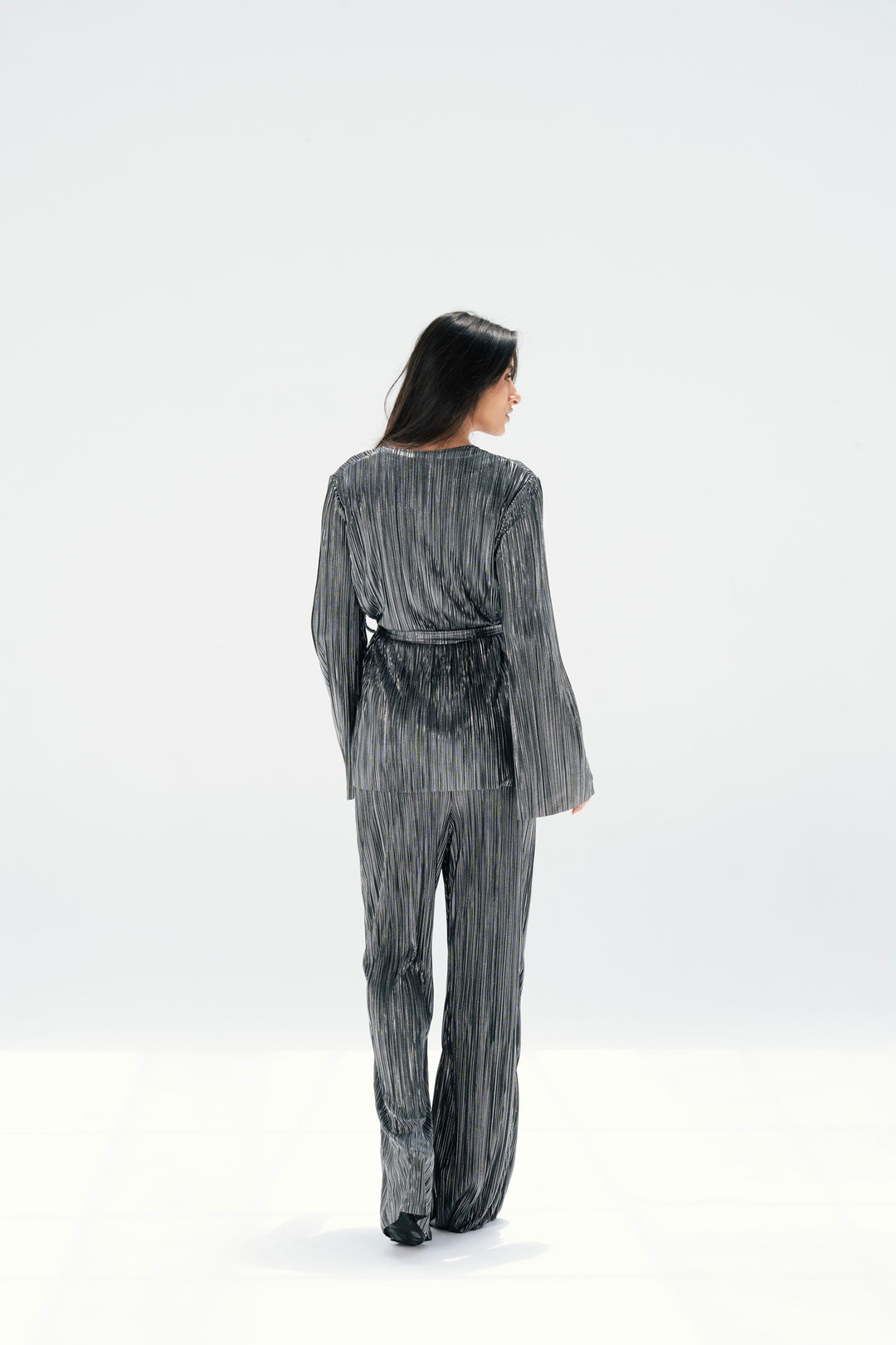 Metallic Raw Edge Pleated Set