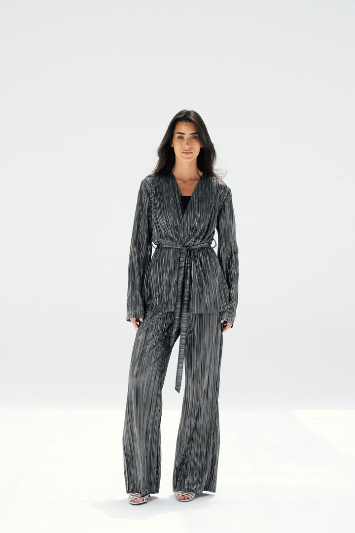 Metallic Raw Edge Pleated Set