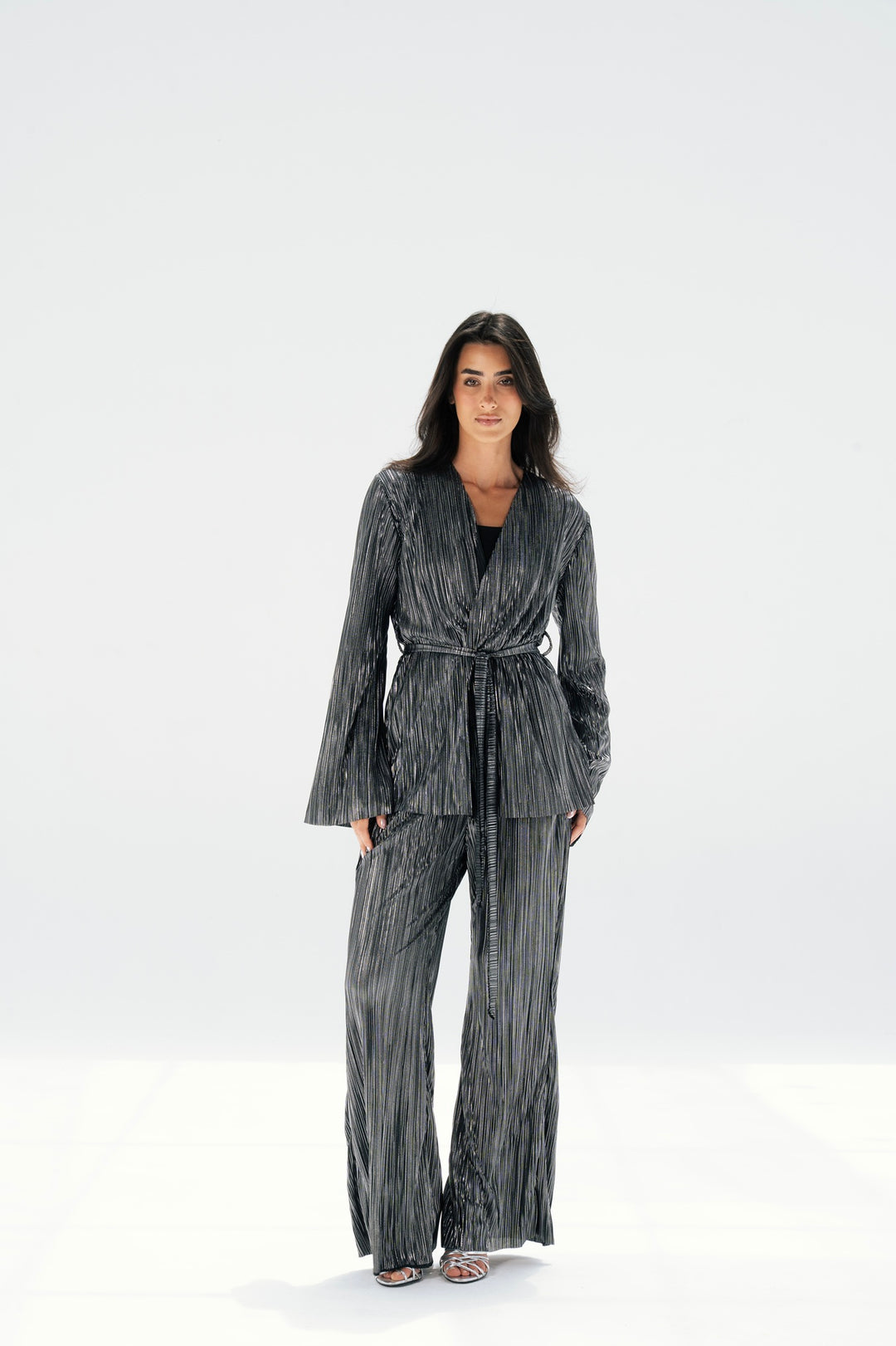 Metallic Raw Edge Pleated Set