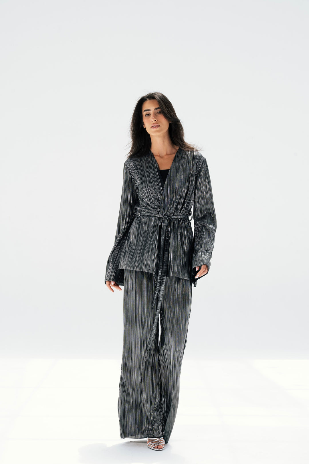 Metallic Raw Edge Pleated Set