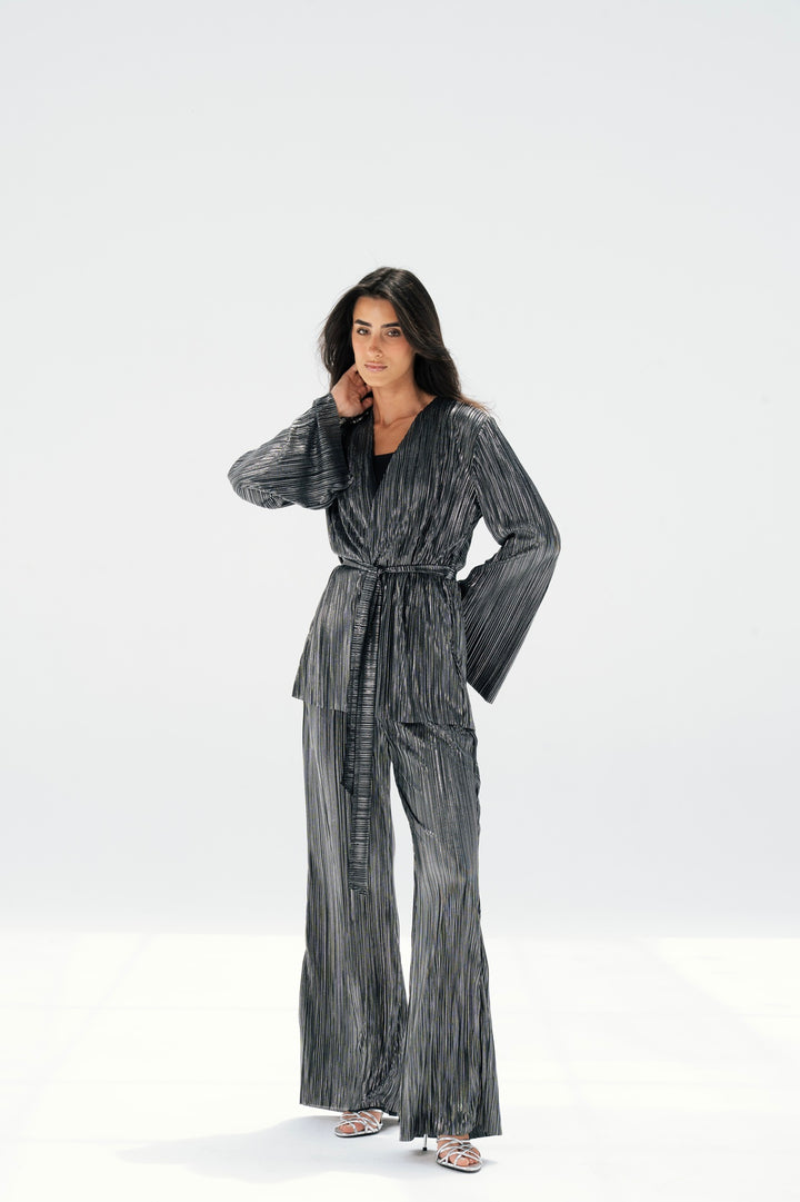 Metallic Raw Edge Pleated Set
