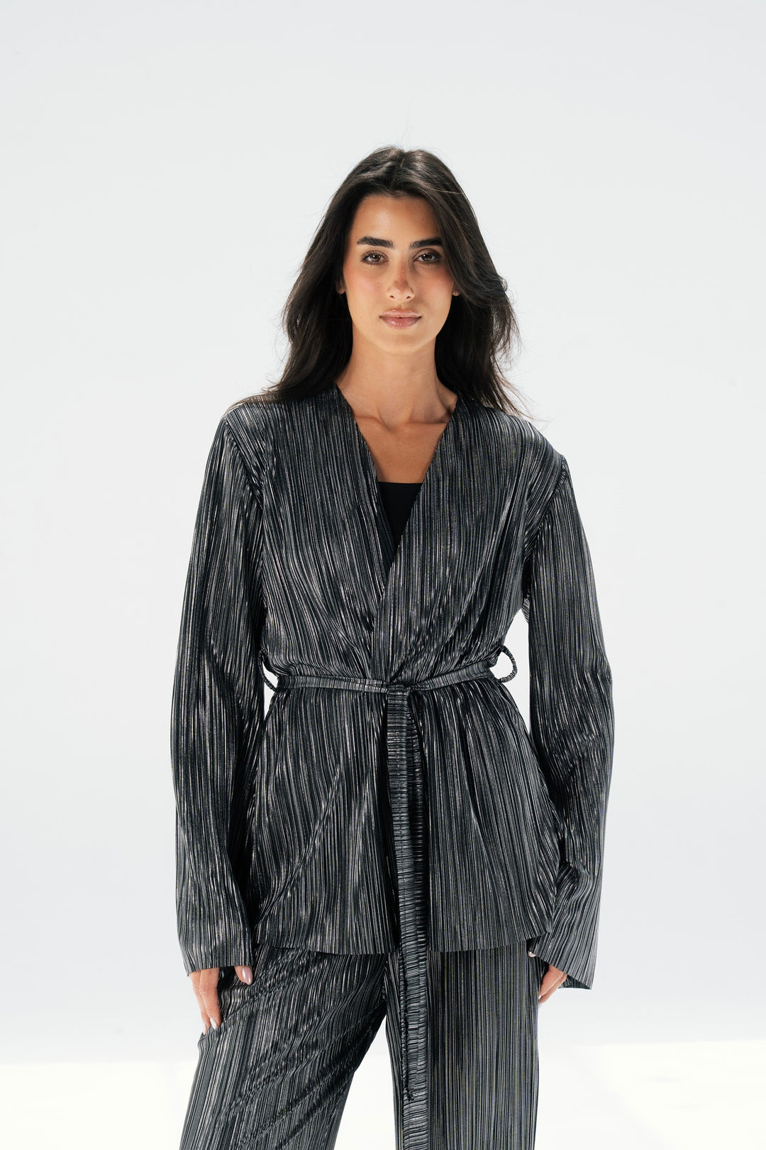 Metallic Raw Edge Pleated Set