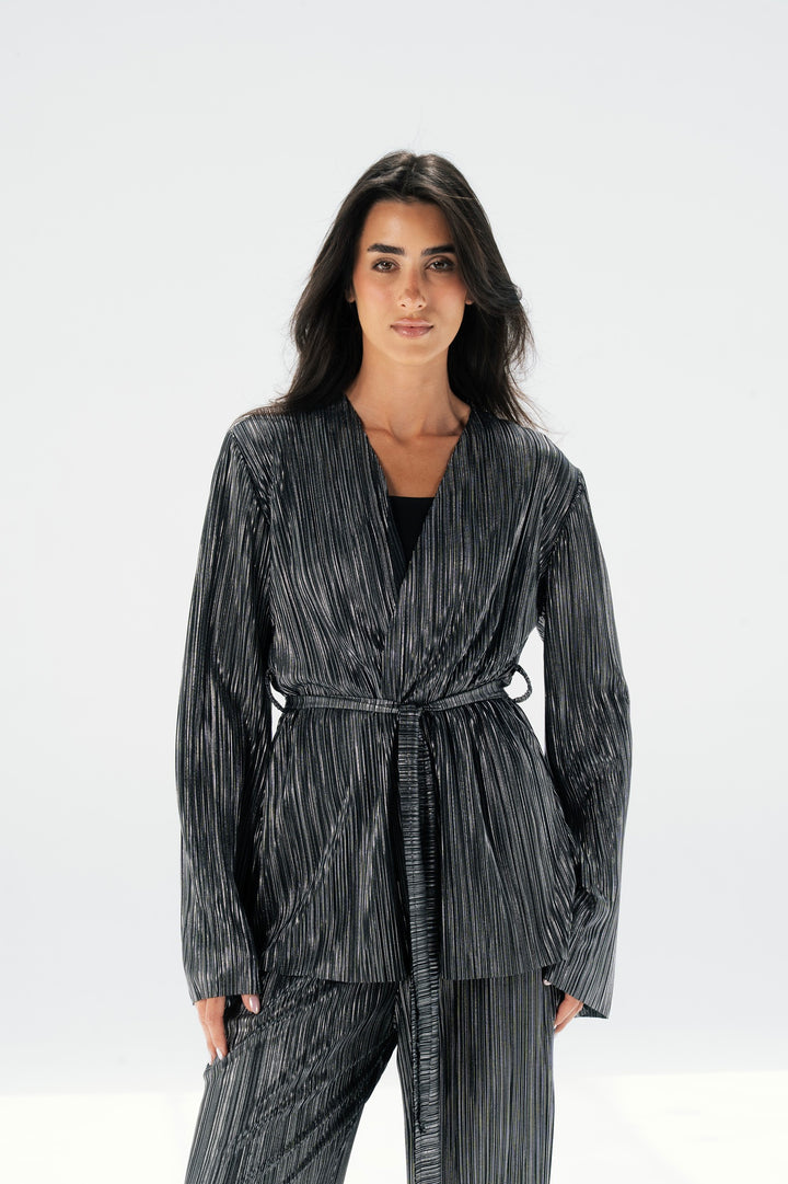 Metallic Raw Edge Pleated Set