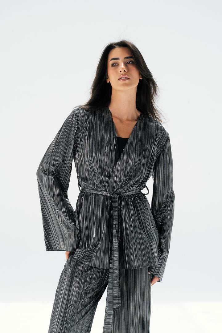 Metallic Raw Edge Pleated Set