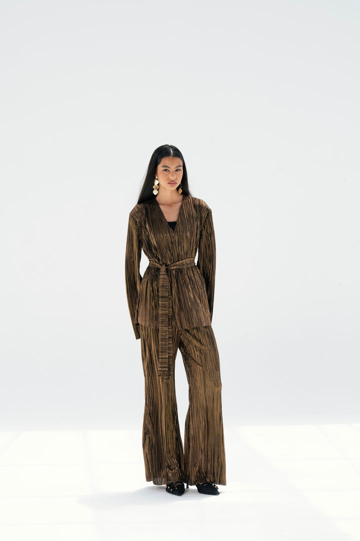 Metallic Raw Edge Pleated Set