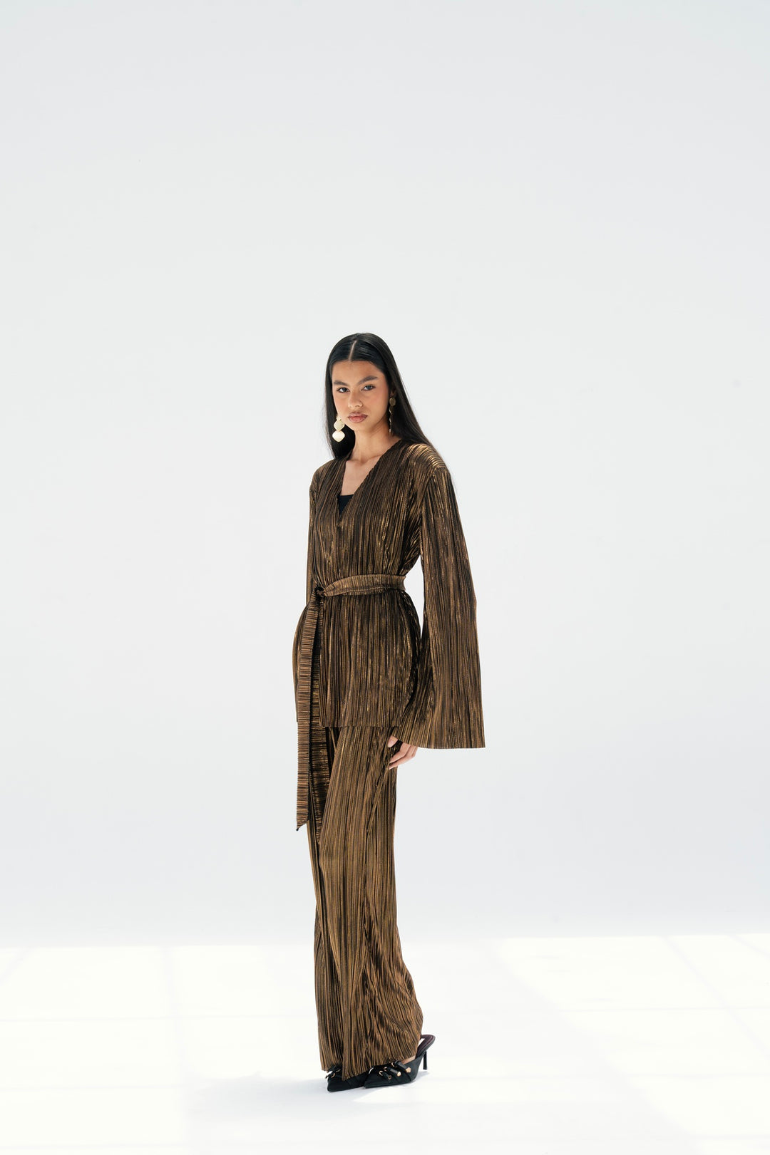 Metallic Raw Edge Pleated Set