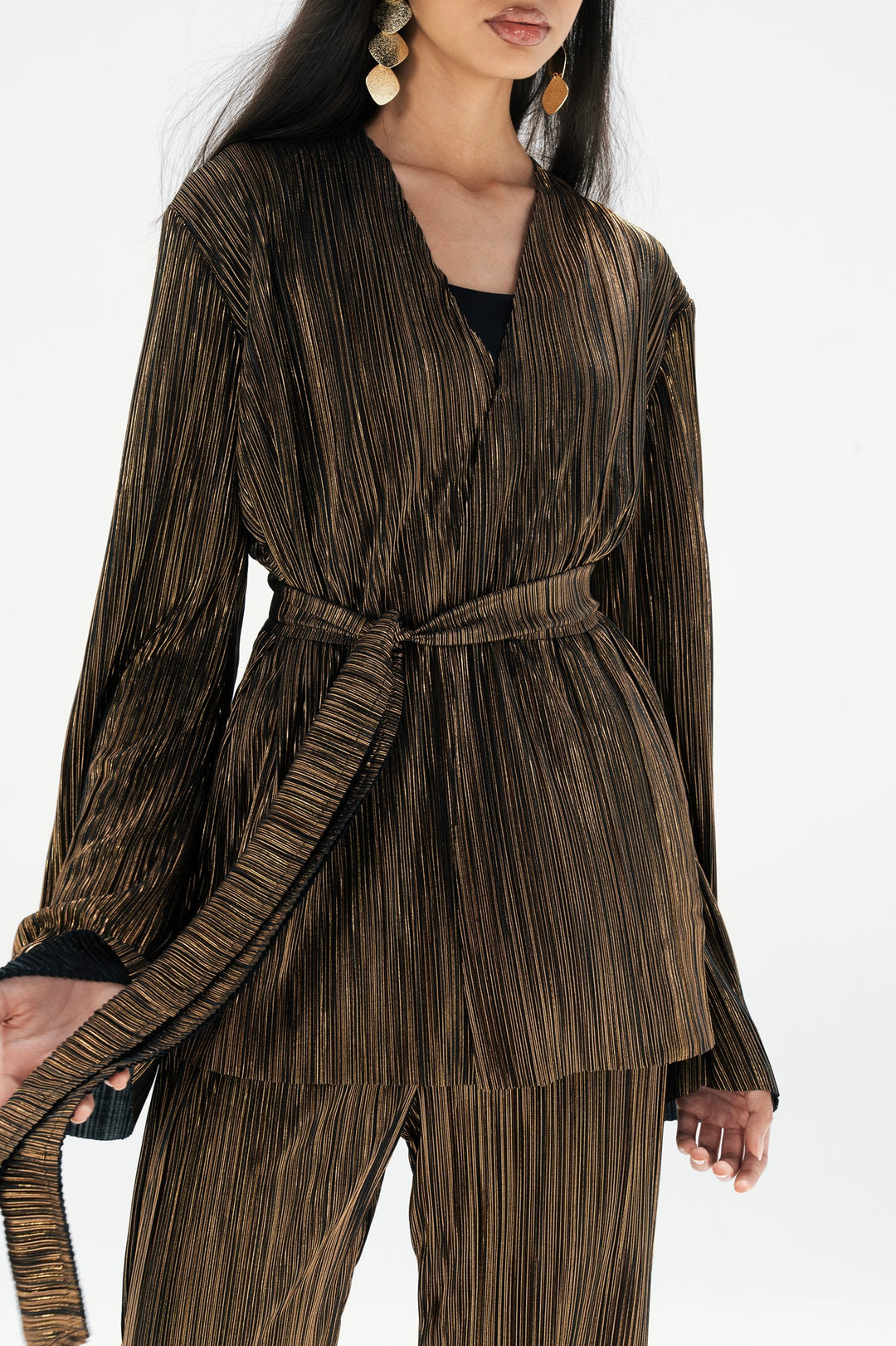 Metallic Raw Edge Pleated Set