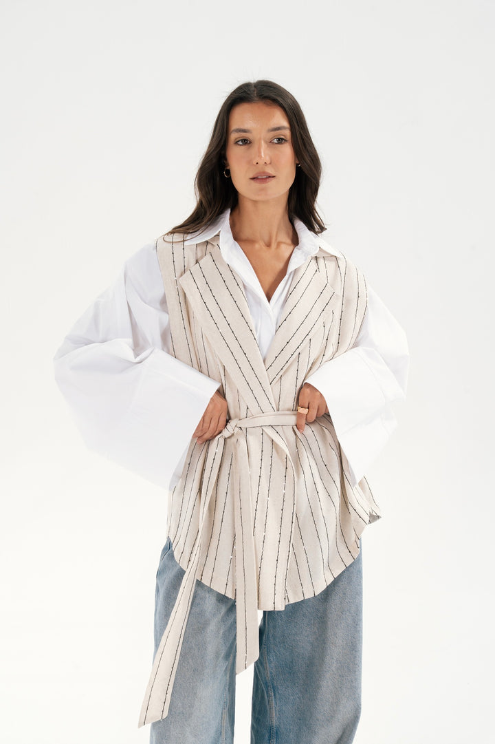Embroidered Pinstripe Vest