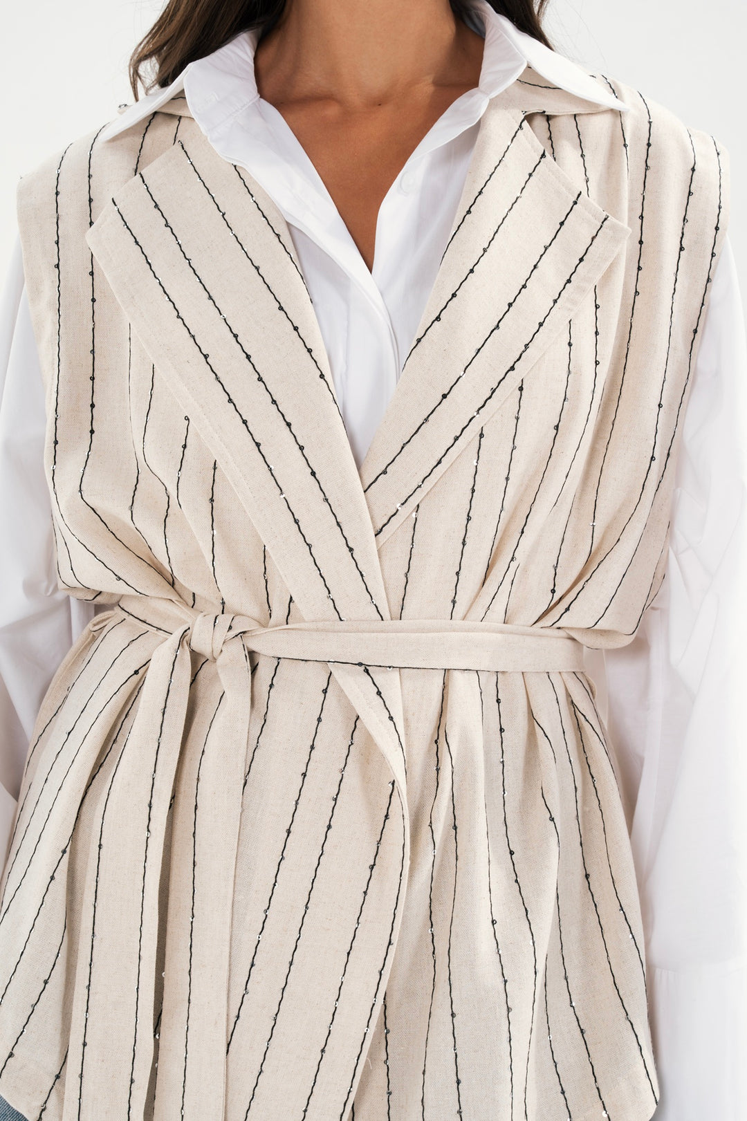 Embroidered Pinstripe Vest