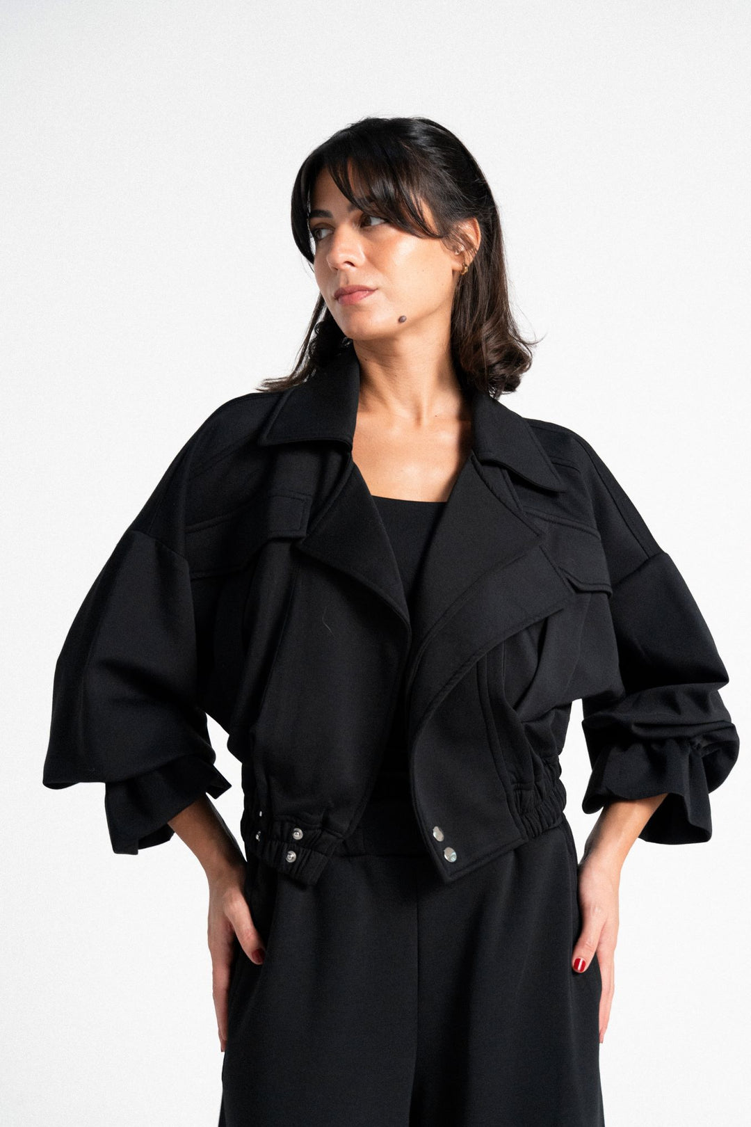 Summer Cuff Cropped Jacket - Black