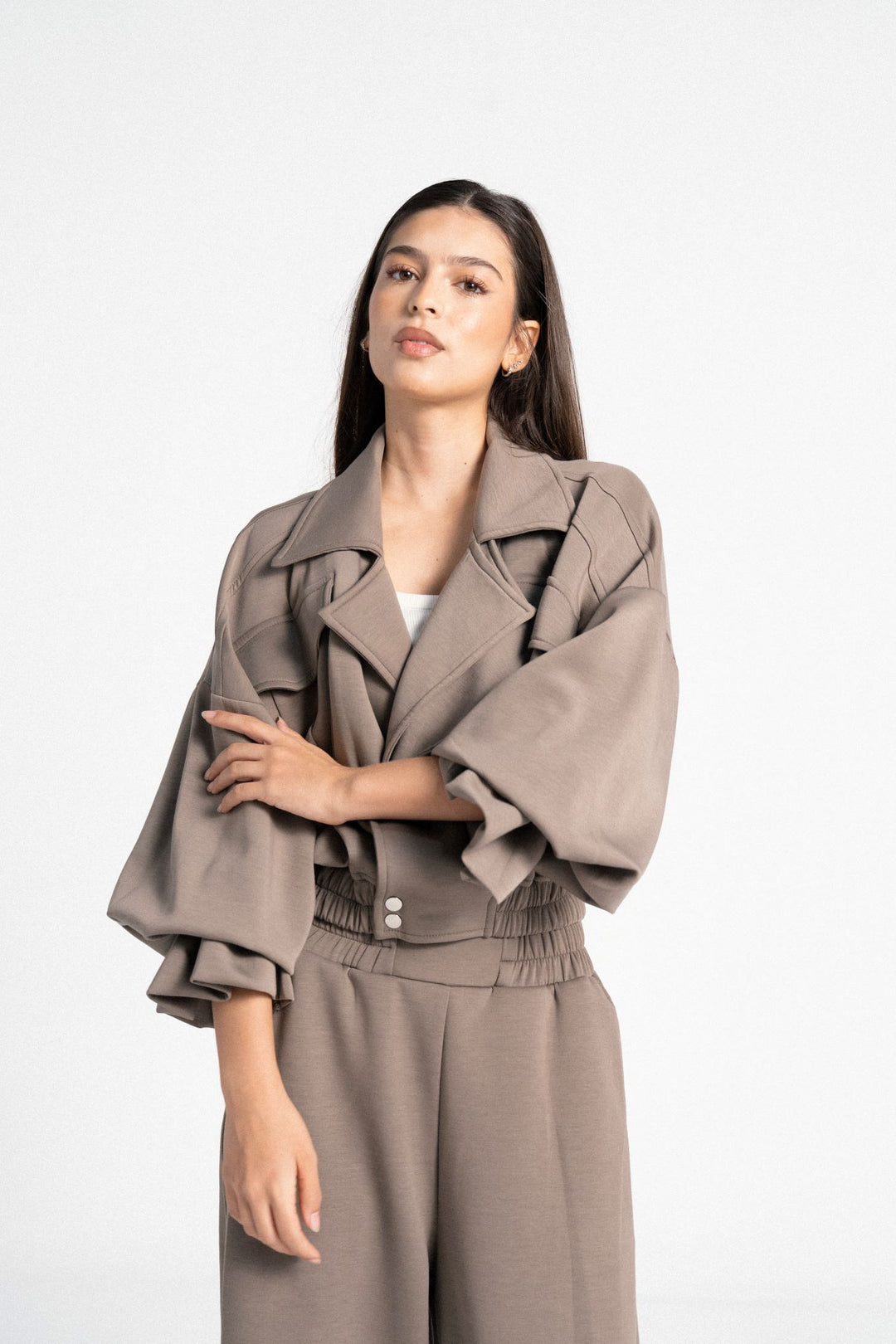 Summer Cuff Cropped Jacket - Mocha