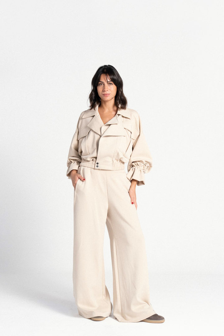 Cuff Cropped Jacket - Cream Beige
