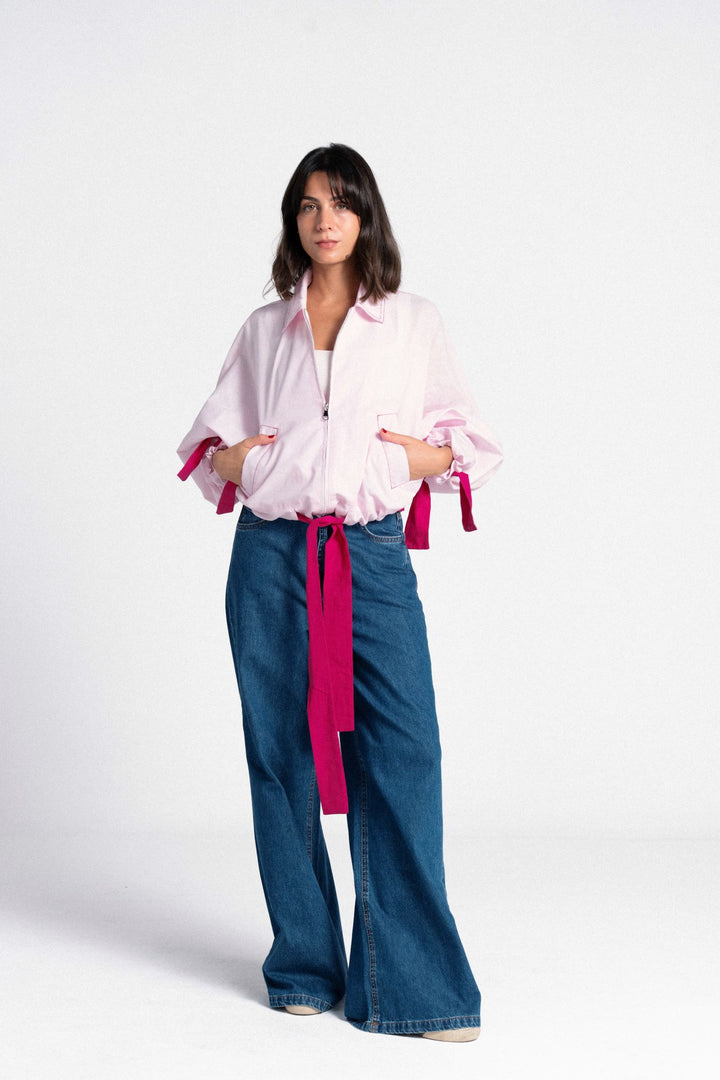 The Dual Tone Zipper Jacket - Pink