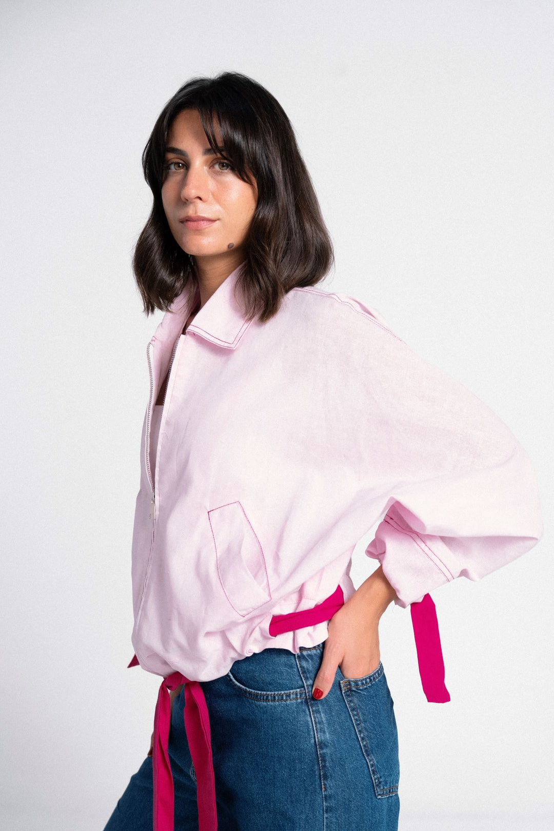 The Dual Tone Zipper Jacket - Pink