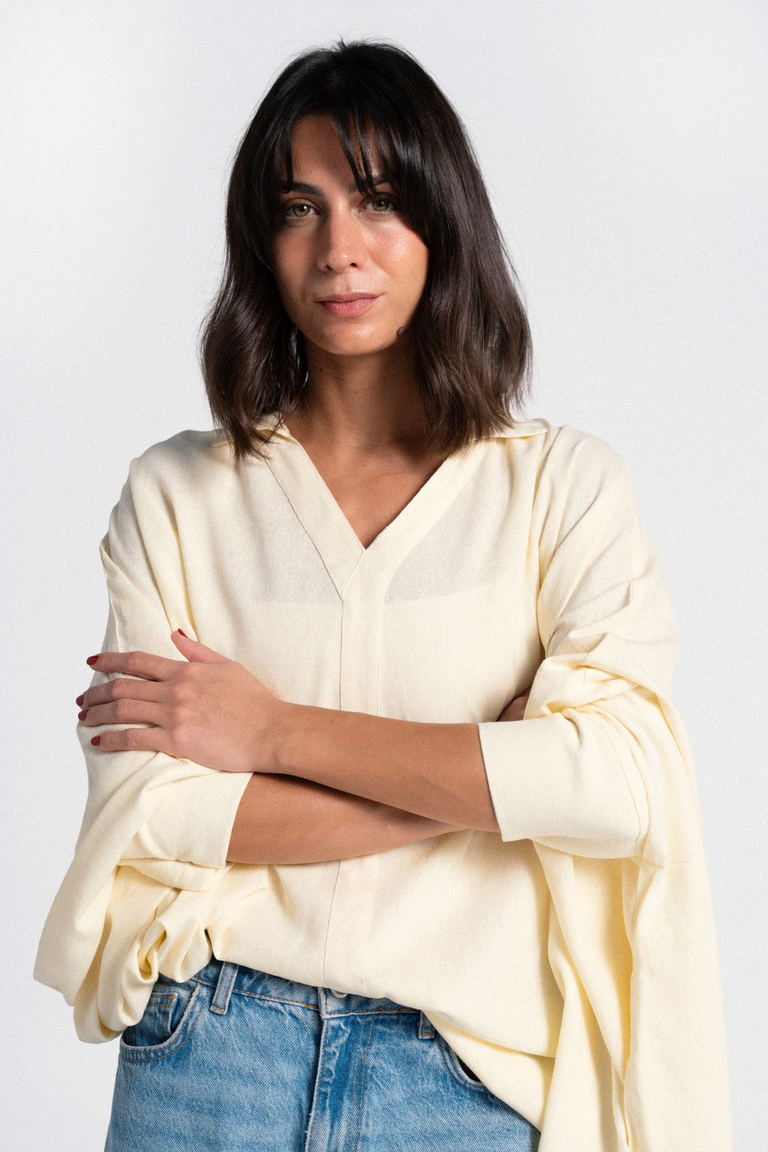 Linen V-Neck Top - Yellow