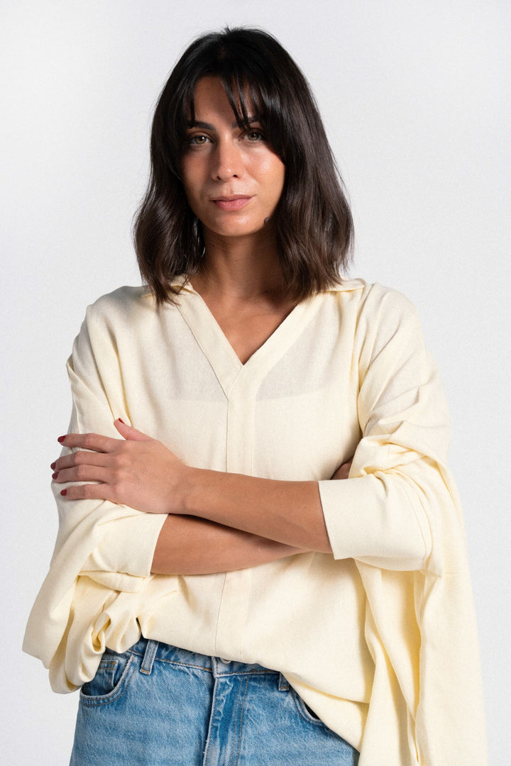 Linen V-Neck Top - Yellow