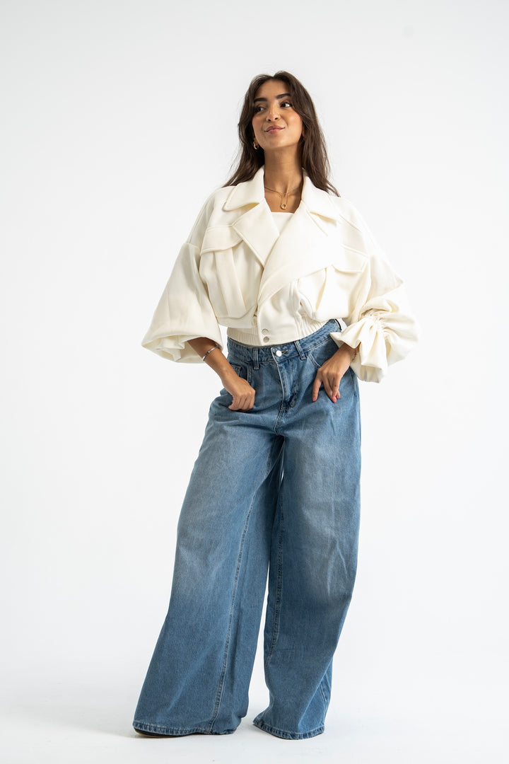 The Cuff Cropped Jacket - Off White