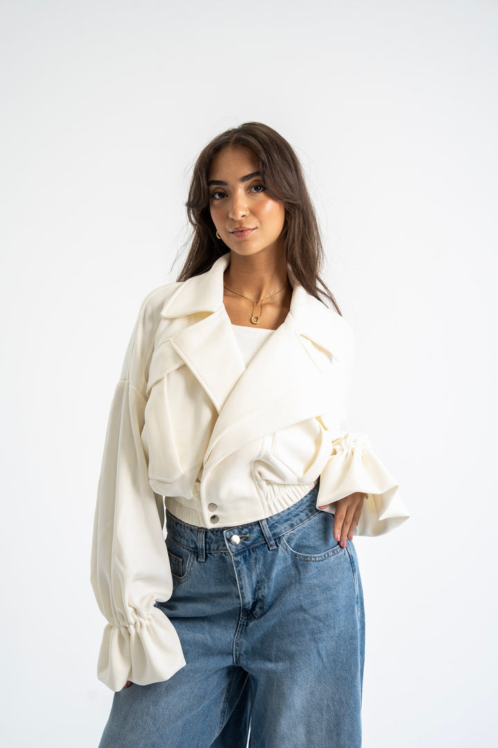 The Cuff Cropped Jacket - Off White