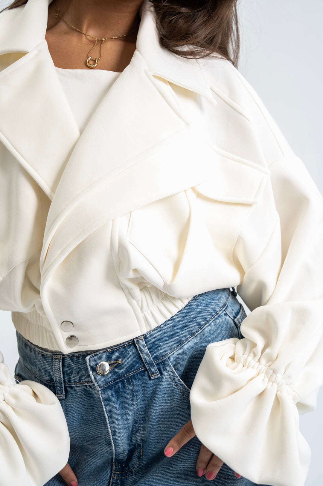 The Cuff Cropped Jacket - Off White