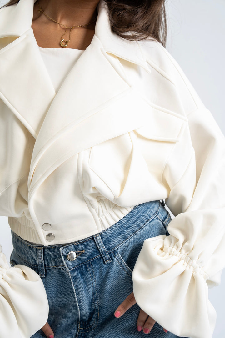 The Cuff Cropped Jacket - Off White