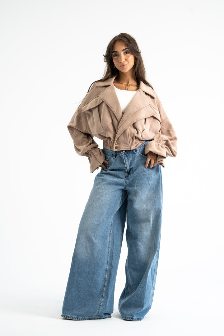 The Cuff Cropped Jacket - Cafe
