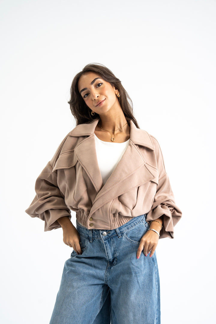 The Cuff Cropped Jacket - Cafe