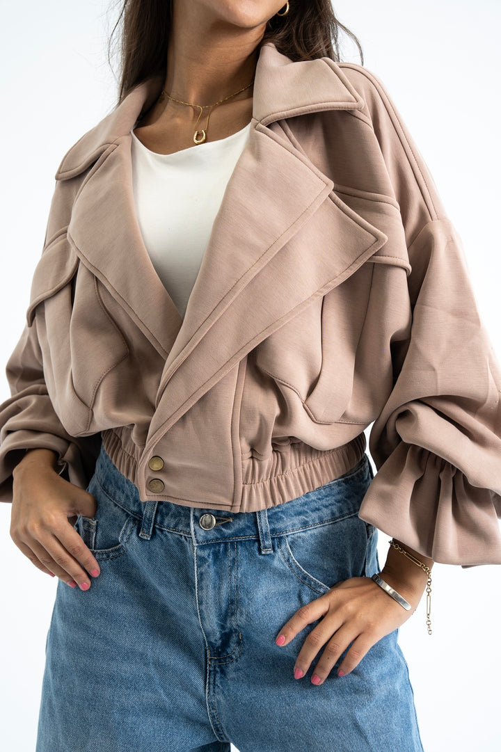 The Cuff Cropped Jacket - Cafe